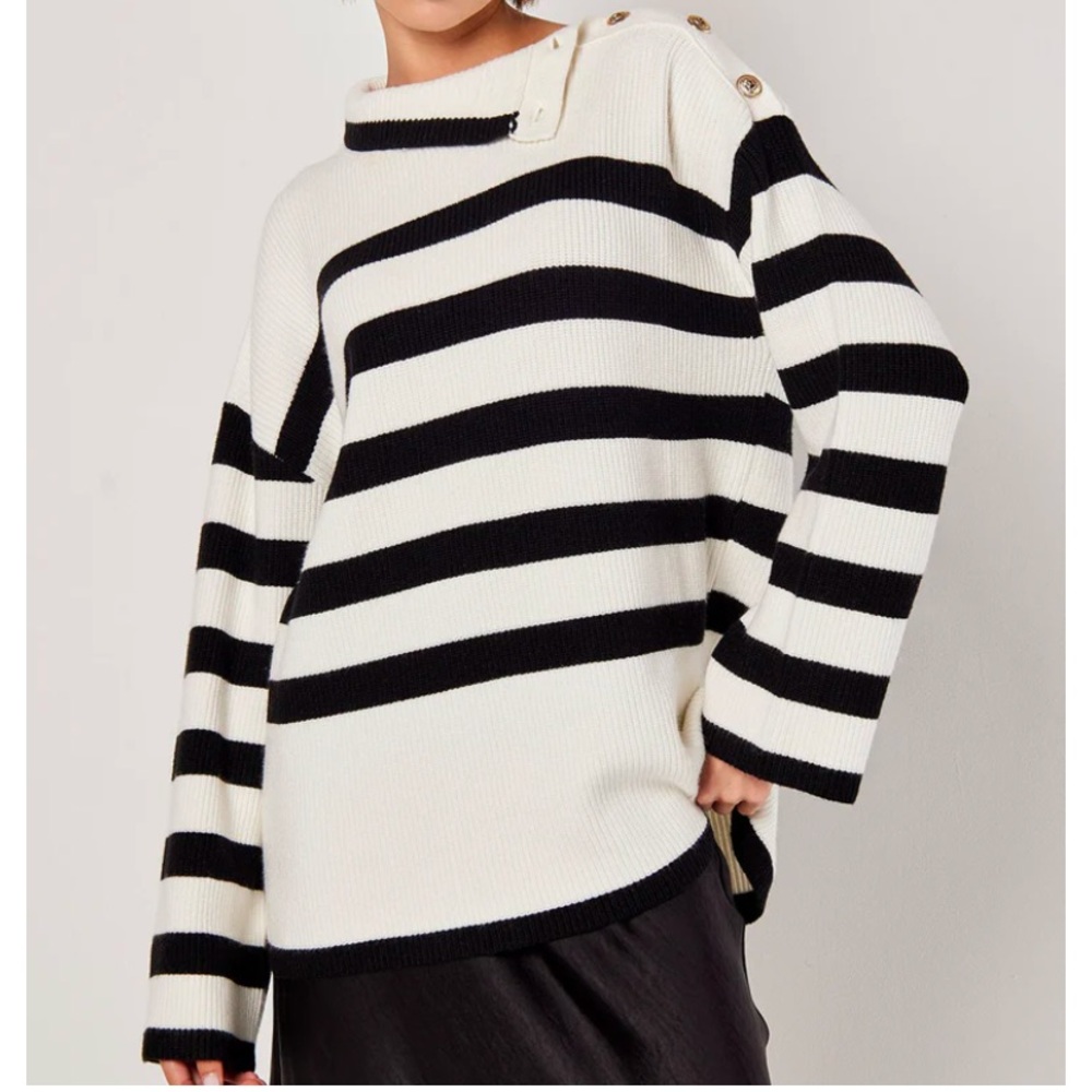 Apricot- Classic Stripe Roll Neck Sweater - Picture 4 of 5